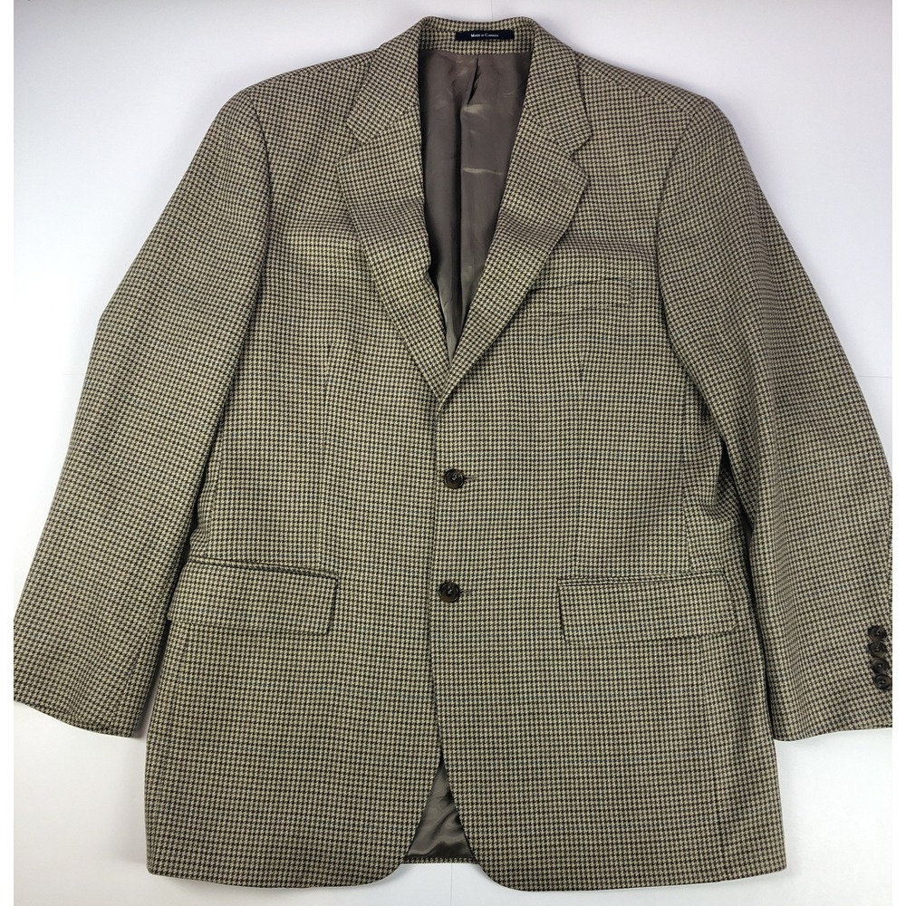 Chaps RALPH LAUREN Mens 42 T Beige Houndstooth WOOL TWEED Suit Jacket Blazer